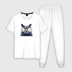 Мужская пижама Арт кот в очках принт