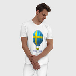 Пижама хлопковая мужская 3d aerostat Sweden flag, цвет: белый — фото 2