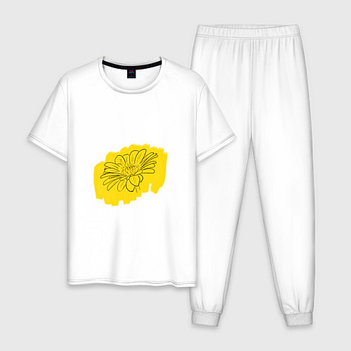 Мужская пижама Гербера на желтом фоне / Белый – фото 1