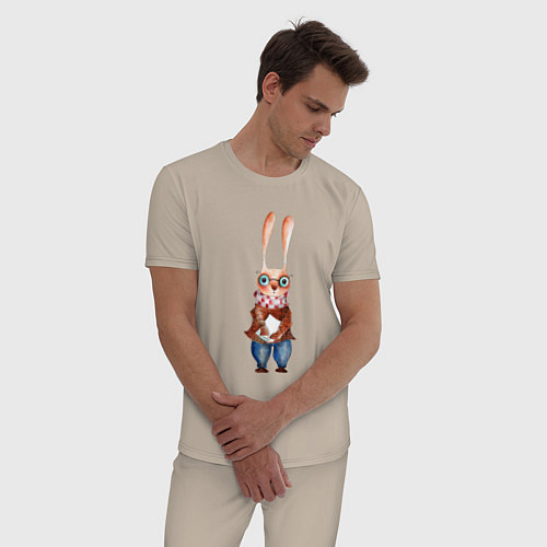 Мужская пижама Кролик в очках / Миндальный – фото 3