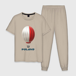 Пижама хлопковая мужская 3d aerostat Polish flag, цвет: миндальный