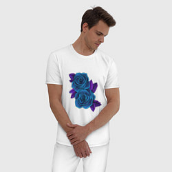 Пижама хлопковая мужская Синие розы ночью, цвет: белый — фото 2