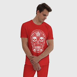 Пижама хлопковая мужская Ажурный авангардный череп Герб, цвет: красный — фото 2