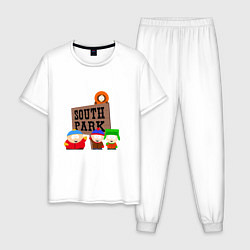 Пижама хлопковая мужская Южный парк артлоготип, цвет: белый
