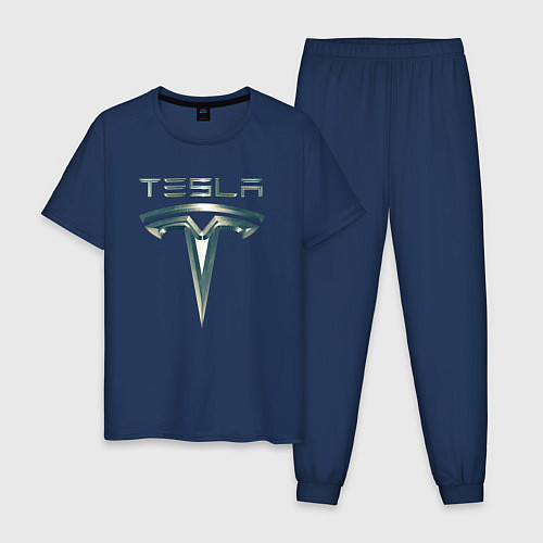 Мужская пижама Tesla Logo Тесла Логотип Карбон / Тёмно-синий – фото 1