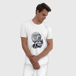 Пижама хлопковая мужская Котик - Космонавт, цвет: белый — фото 2