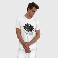 Пижама хлопковая мужская Flowers black light, цвет: белый — фото 2