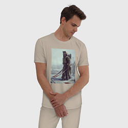Пижама хлопковая мужская Берсерк с шашками в руках, цвет: миндальный — фото 2