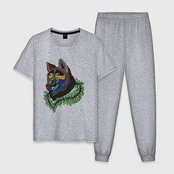 Пижама хлопковая мужская Волк - душа планеты Земля, цвет: меланж