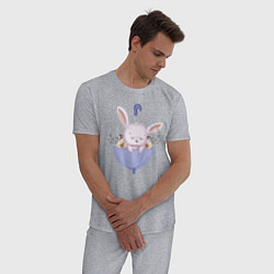 Пижама хлопковая мужская Милый Крольчонок В Зонтике С Цветочками, цвет: меланж — фото 2
