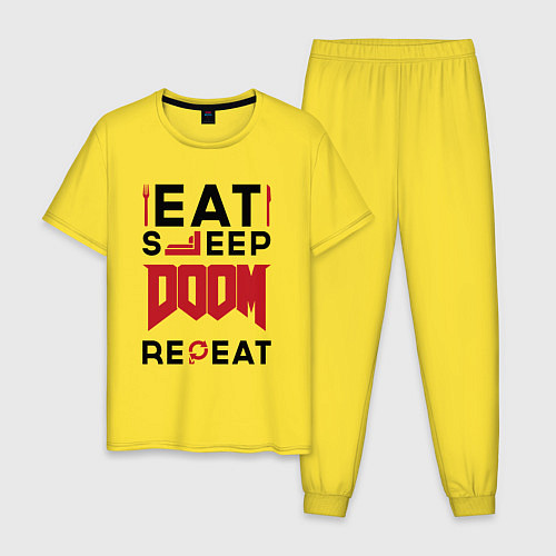 Мужская пижама Надпись: Eat Sleep Doom Repeat / Желтый – фото 1