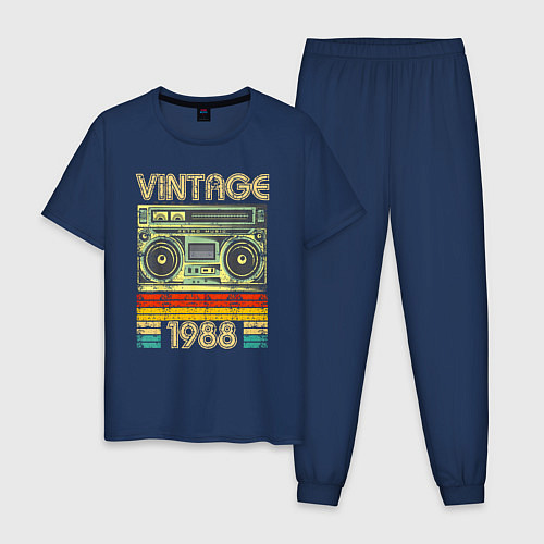 Мужская пижама Винтаж 1988 аудиомагнитофон / Тёмно-синий – фото 1