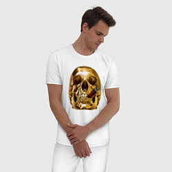 Пижама хлопковая мужская Золотой череп с сигарой, цвет: белый — фото 2