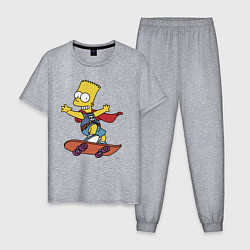 Пижама хлопковая мужская Барт Симпсон - крутой скейтер, цвет: меланж