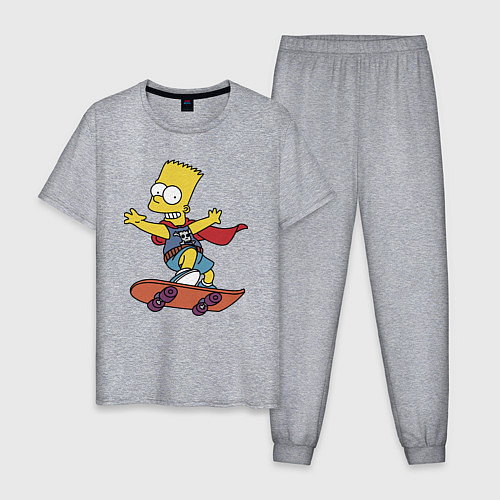Мужская пижама Барт Симпсон - крутой скейтер / Меланж – фото 1