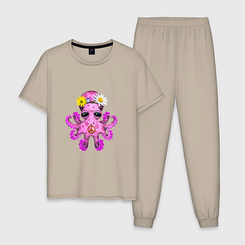 Мужская пижама Мир - Розовый Осьминог / Миндальный – фото 1
