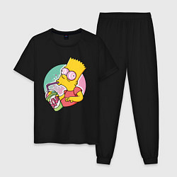 Пижама хлопковая мужская Барт Симпсон пьёт лимонад, цвет: черный