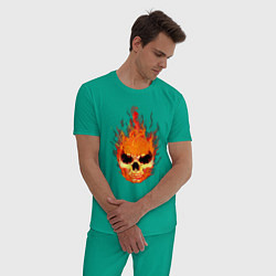 Пижама хлопковая мужская Огненный злой череп, цвет: зеленый — фото 2