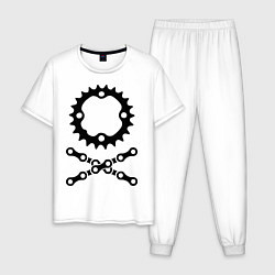 Пижама хлопковая мужская Велосипедная цепь и звездочка, цвет: белый