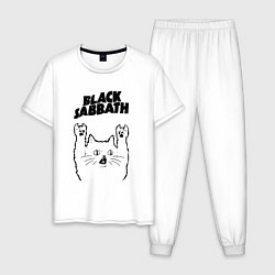 Пижама хлопковая мужская Black Sabbath - rock cat, цвет: белый
