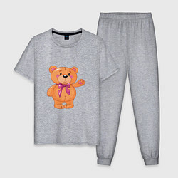Пижама хлопковая мужская Милый плюшевый медвеженок, цвет: меланж