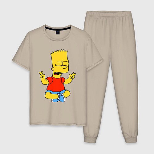 Мужская пижама Барт Симпсон - сидит со скрещенными пальцами / Миндальный – фото 1