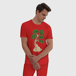 Пижама хлопковая мужская Бонсай стилизованный в витражной технике, цвет: красный — фото 2