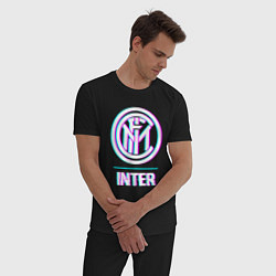 Пижама хлопковая мужская Inter FC в стиле glitch, цвет: черный — фото 2