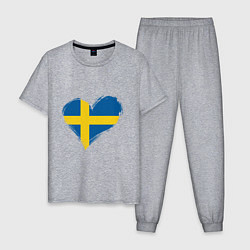 Пижама хлопковая мужская Сердце - Швеция, цвет: меланж