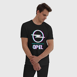 Пижама хлопковая мужская Значок Opel в стиле glitch, цвет: черный — фото 2