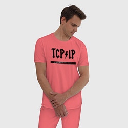 Пижама хлопковая мужская TCPIP Connecting people since 1972, цвет: коралловый — фото 2
