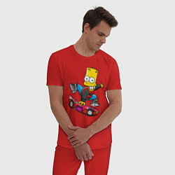 Пижама хлопковая мужская Барт Симпсон - крутой скейтбордист, цвет: красный — фото 2
