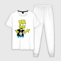 Пижама хлопковая мужская Плавящийся Барт Симпсон - стилизация, цвет: белый