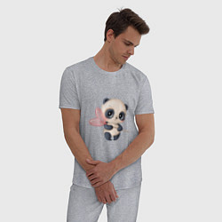 Пижама хлопковая мужская Панда с леденцом, цвет: меланж — фото 2