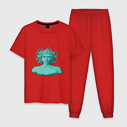 Пижама хлопковая мужская Девушка со змеями, цвет: красный