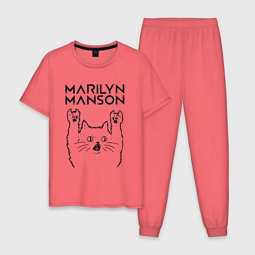 Мужская пижама Marilyn Manson - rock cat / Коралловый – фото 1