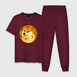 Пижама хлопковая мужская Монета пёсика Доге, цвет: меланж-бордовый