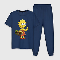 Пижама хлопковая мужская Lisa Simpson с гусеницей на даче, цвет: тёмно-синий