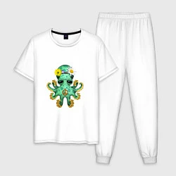 Пижама хлопковая мужская Мир - Зелёный Осьминог, цвет: белый