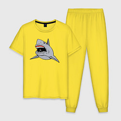 Пижама хлопковая мужская Злая белая акула, цвет: желтый