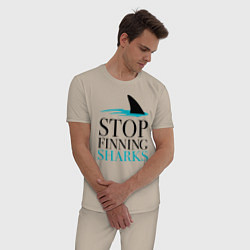 Пижама хлопковая мужская Хватит ловить акул, цвет: миндальный — фото 2