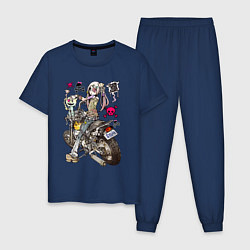 Пижама хлопковая мужская Anime biker girl, цвет: тёмно-синий