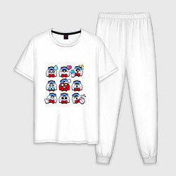 Пижама хлопковая мужская Значки на Лу Пины Бравл Старс Lou, цвет: белый