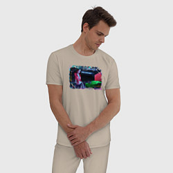 Пижама хлопковая мужская Гараж в стиле киберпанк, цвет: миндальный — фото 2