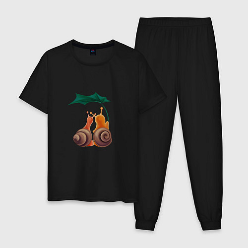 Мужская пижама Пара улиток под листом / Черный – фото 1