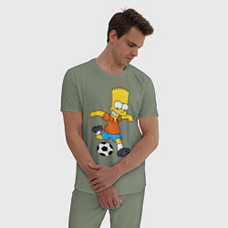 Пижама хлопковая мужская Барт Симпсон бьёт по футбольному мячу, цвет: авокадо — фото 2