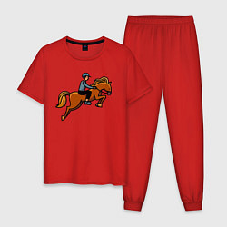 Пижама хлопковая мужская Наездник на лошади, цвет: красный