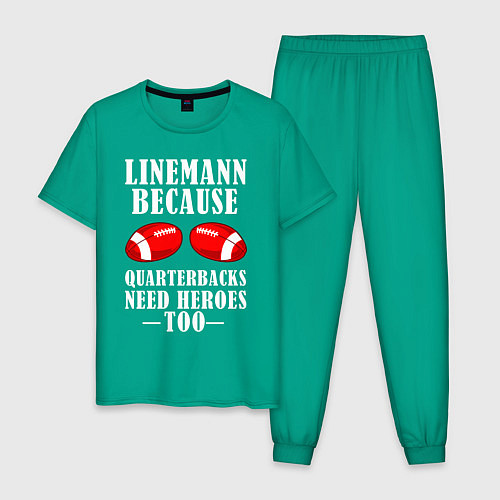 Мужская пижама Лайнмен потому что квотербекам тоже нужны герои / Зеленый – фото 1