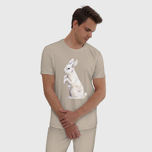 Мужская пижама Белый милый кролик / Миндальный – фото 3