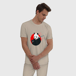 Пижама хлопковая мужская Панда держит меч, цвет: миндальный — фото 2